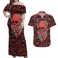 Skull pattern Couples Matching Off Shoulder Maxi Dress and Hawaiian Shirt I Love You Berry Much - Wonder Print Shop
