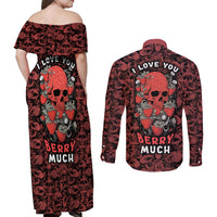 Skull pattern Couples Matching Off Shoulder Maxi Dress and Long Sleeve Button Shirts I Love You Berry Much - Wonder Print Shop