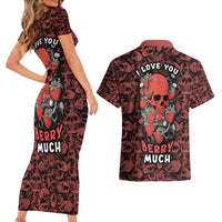Skull pattern Couples Matching Short Sleeve Bodycon Dress and Hawaiian Shirt I Love You Berry Much - Wonder Print Shop