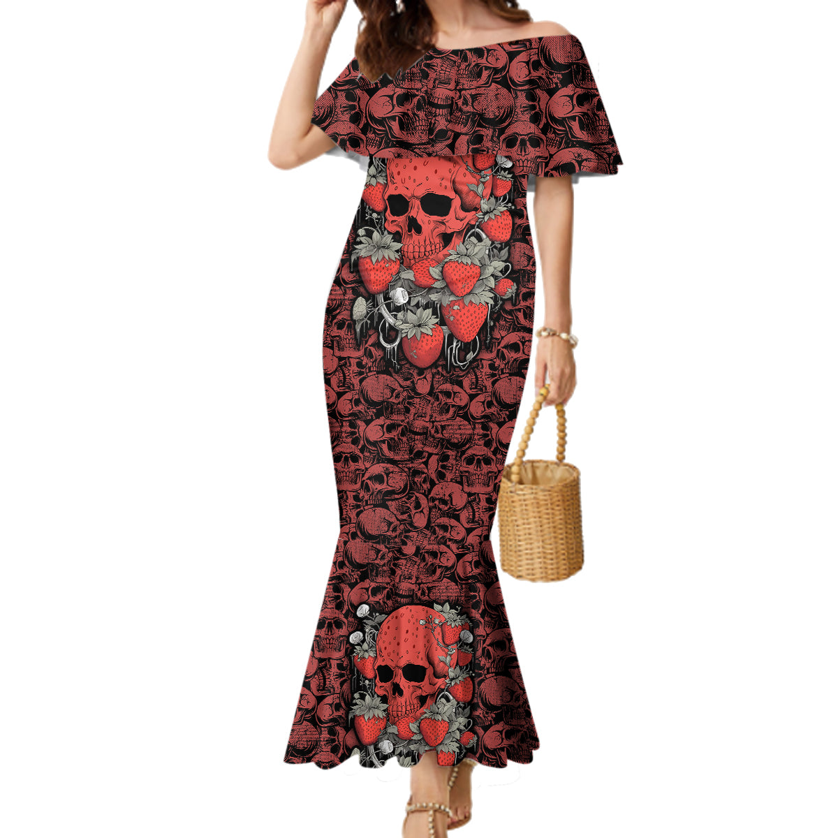 Skull pattern Family Matching Mermaid Dress and Hawaiian Shirt I Love You Berry Much - Wonder Print Shop