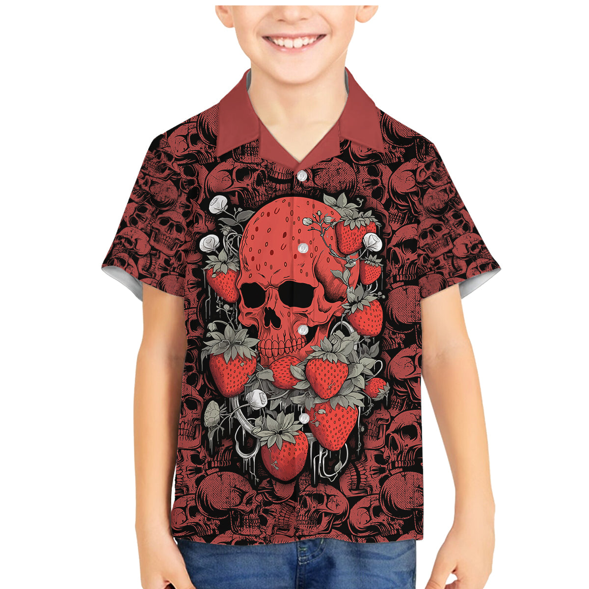 Skull pattern Family Matching Mermaid Dress and Hawaiian Shirt I Love You Berry Much - Wonder Print Shop