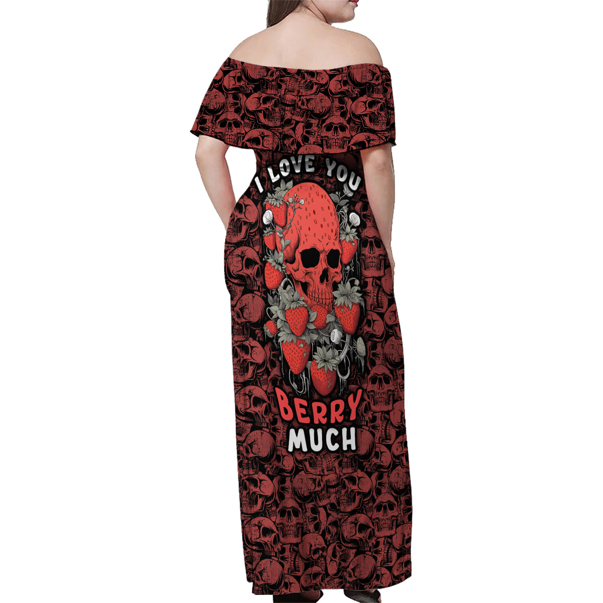 Skull pattern Family Matching Off Shoulder Maxi Dress and Hawaiian Shirt I Love You Berry Much - Wonder Print Shop