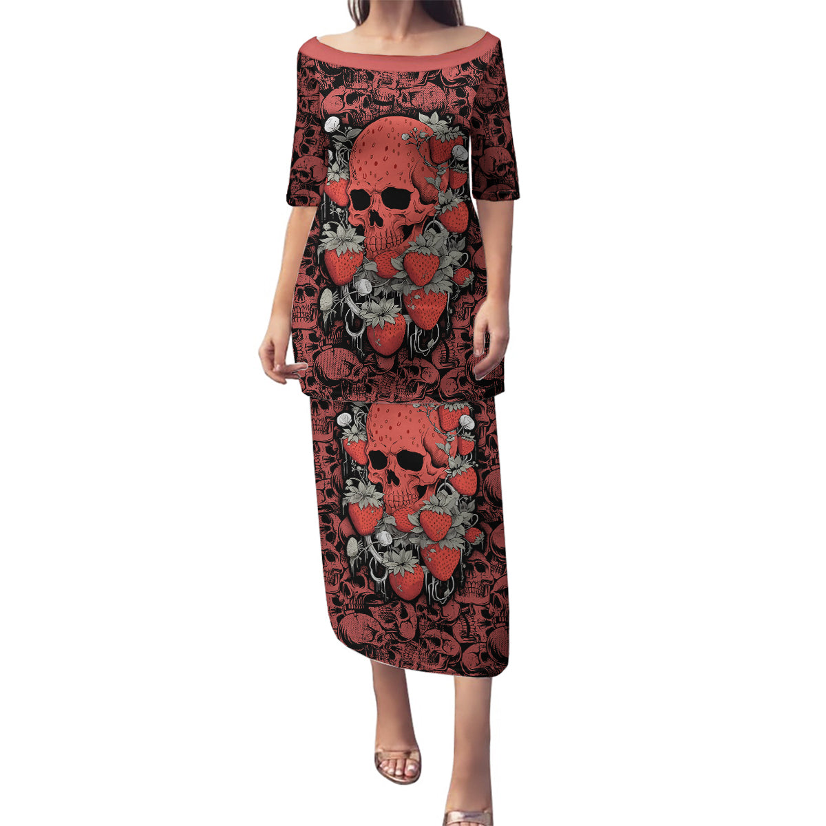 Skull pattern Family Matching Puletasi Dress and Hawaiian Shirt I Love You Berry Much - Wonder Print Shop