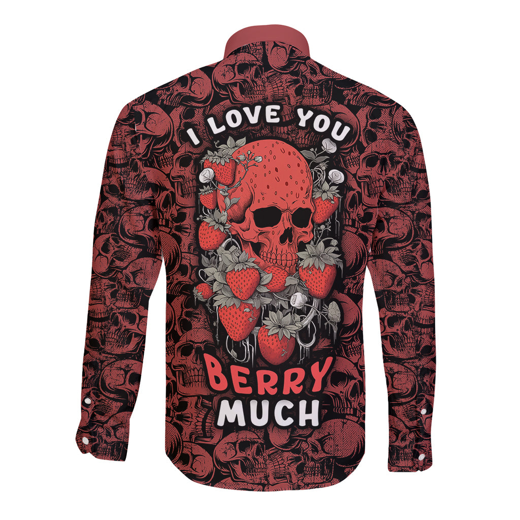 Skull pattern Long Sleeve Button Shirt I Love You Berry Much - Wonder Print Shop