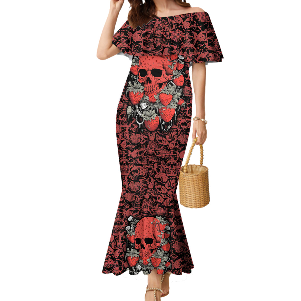 Skull pattern Mermaid Dress I Love You Berry Much - Wonder Print Shop