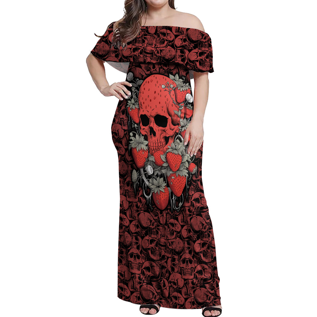 Skull pattern Off Shoulder Maxi Dress I Love You Berry Much - Wonder Print Shop