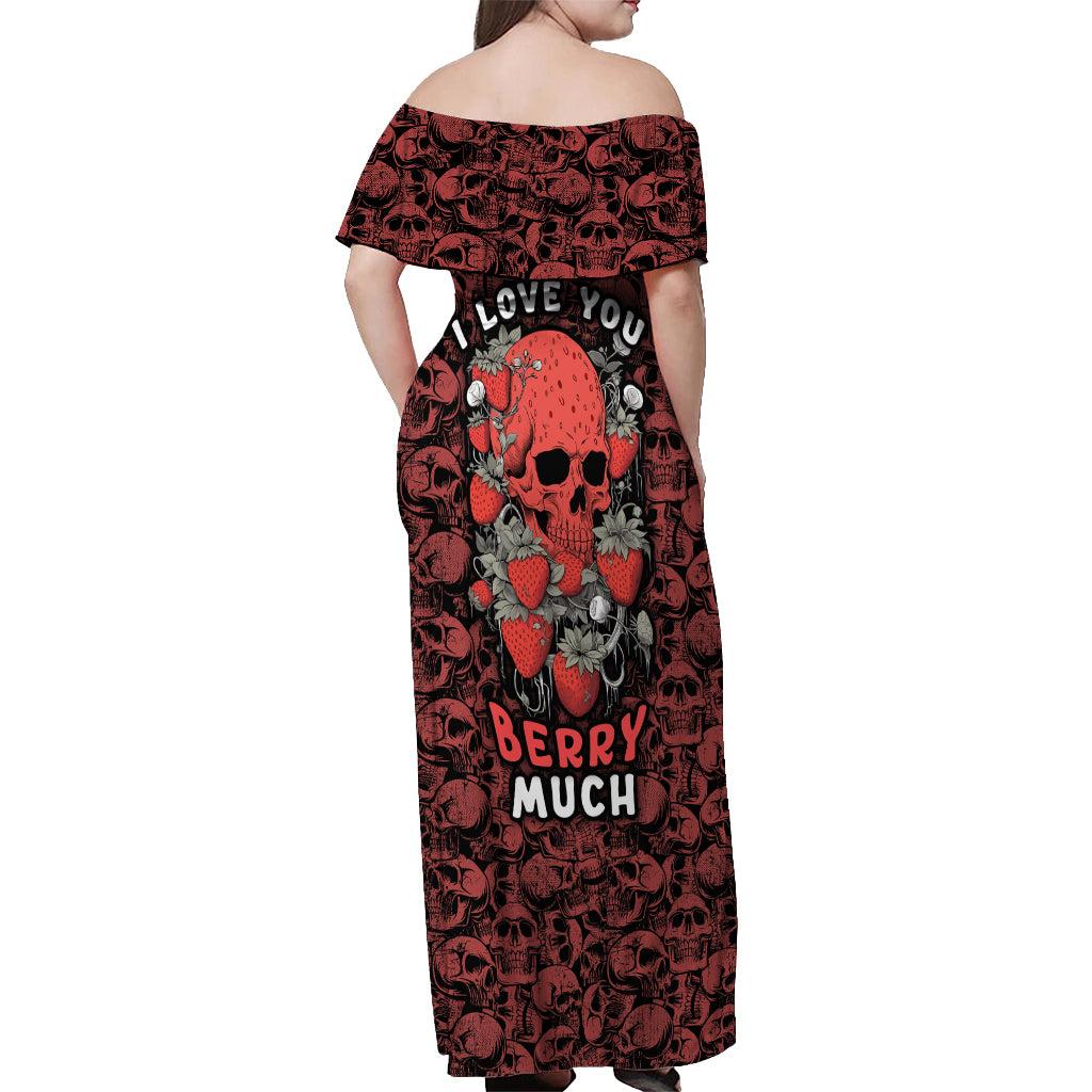 Skull pattern Off Shoulder Maxi Dress I Love You Berry Much - Wonder Print Shop