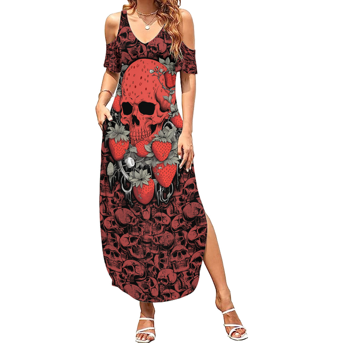 Skull pattern Summer Maxi Dress I Love You Berry Much - Wonder Print Shop