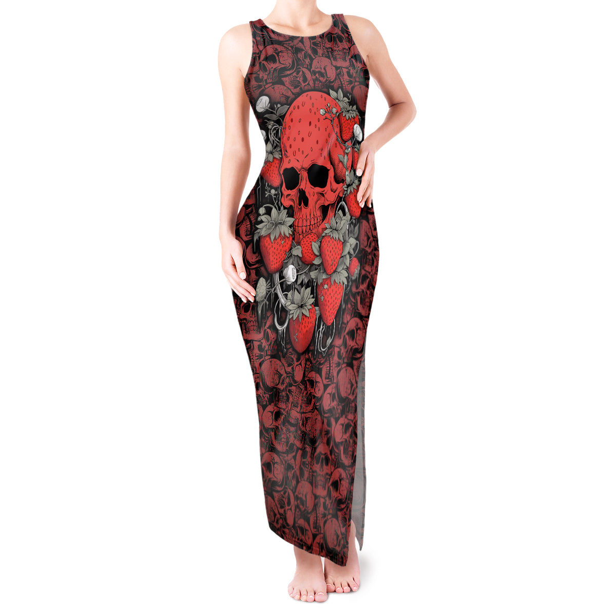 Skull pattern Tank Maxi Dress I Love You Berry Much - Wonder Print Shop