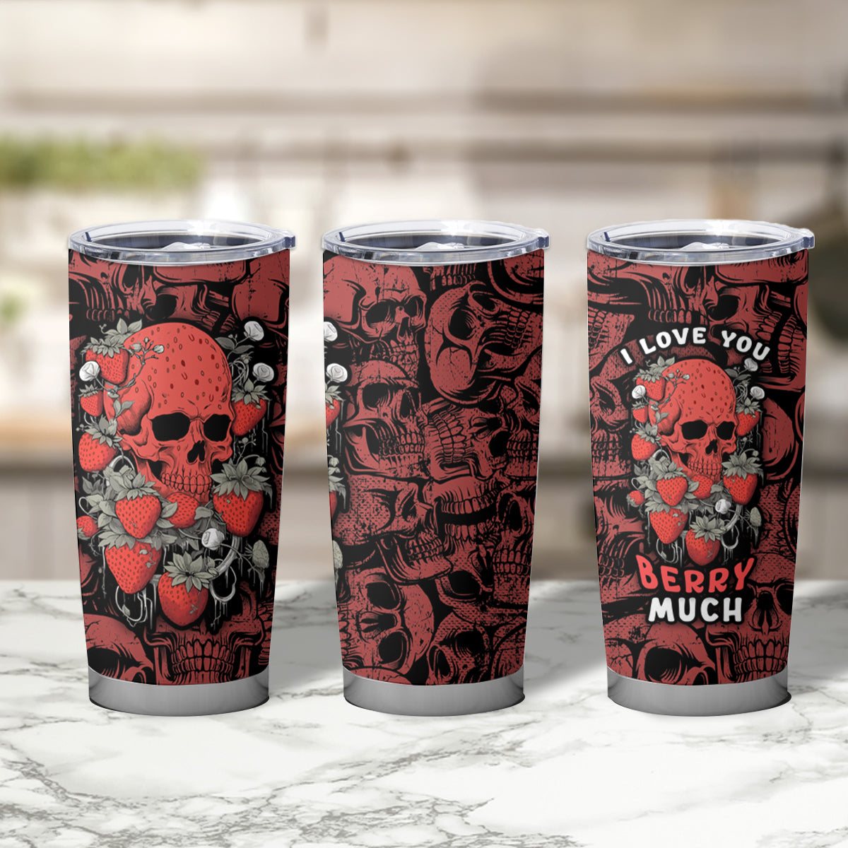 Skull pattern Tumbler Cup I Love You Berry Much - Wonder Print Shop