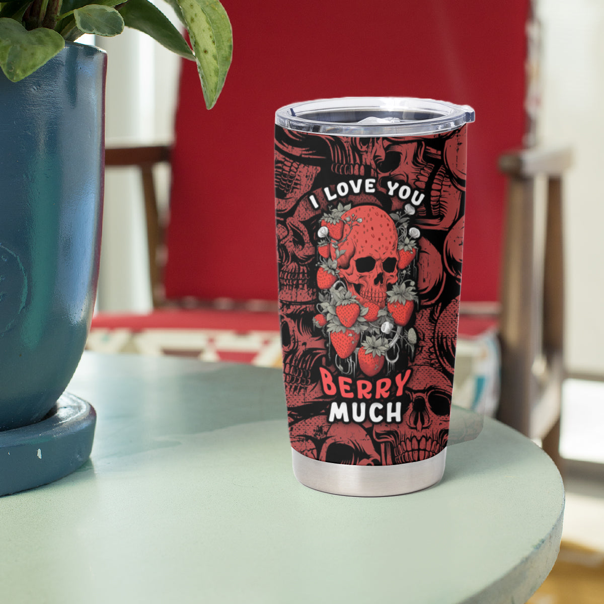 Skull pattern Tumbler Cup I Love You Berry Much - Wonder Print Shop