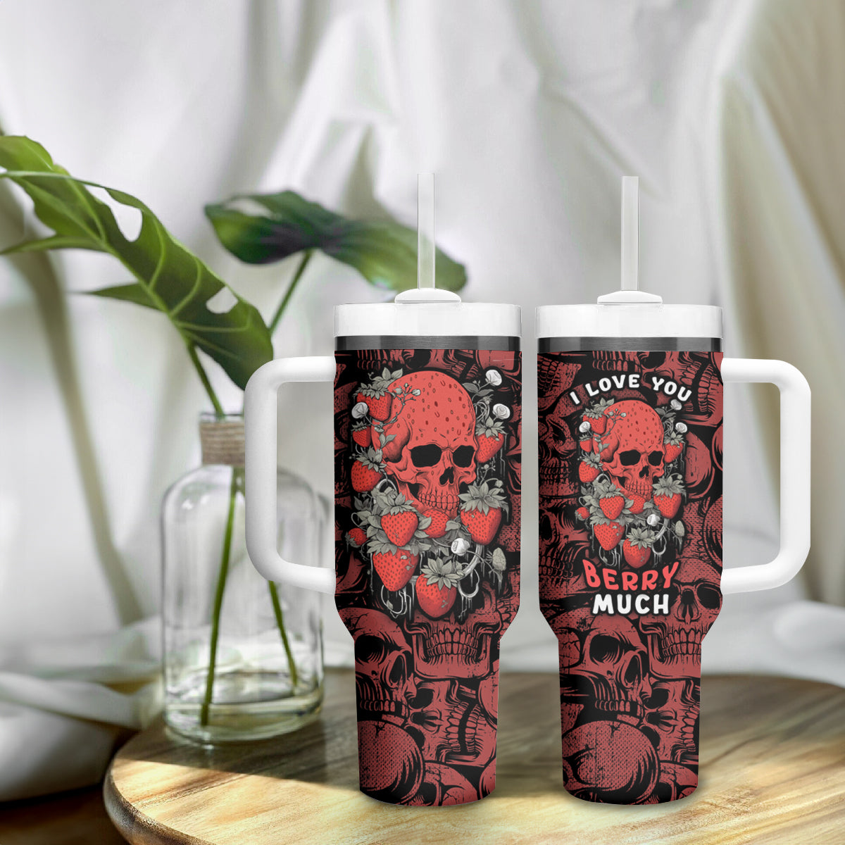 Skull pattern Tumbler With Handle I Love You Berry Much - Wonder Print Shop