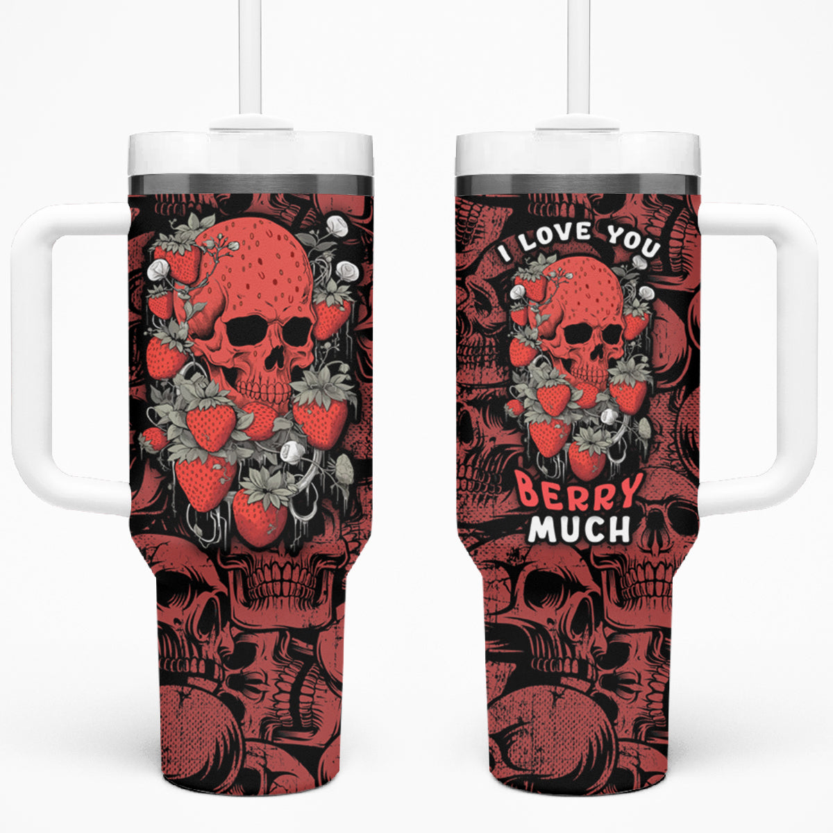 Skull pattern Tumbler With Handle I Love You Berry Much - Wonder Print Shop