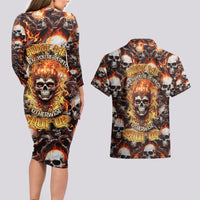 Flaming Skull Couples Matching Long Sleeve Bodycon Dress and Hawaiian Shirt Judge Me When You're Perfect Otherwise Shut Up - Wonder Print Shop