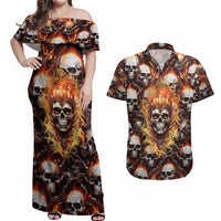 Flaming Skull Couples Matching Off Shoulder Maxi Dress and Hawaiian Shirt Judge Me When You're Perfect Otherwise Shut Up - Wonder Print Shop