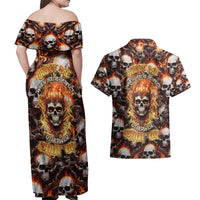 Flaming Skull Couples Matching Off Shoulder Maxi Dress and Hawaiian Shirt Judge Me When You're Perfect Otherwise Shut Up - Wonder Print Shop