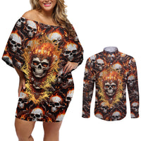 Flaming Skull Couples Matching Off Shoulder Short Dress and Long Sleeve Button Shirts Judge Me When You're Perfect Otherwise Shut Up - Wonder Print Shop