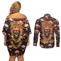 Flaming Skull Couples Matching Off Shoulder Short Dress and Long Sleeve Button Shirts Judge Me When You're Perfect Otherwise Shut Up - Wonder Print Shop