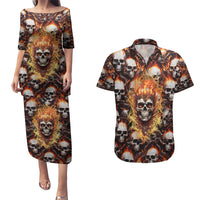 Flaming Skull Couples Matching Puletasi Dress and Hawaiian Shirt Judge Me When You're Perfect Otherwise Shut Up - Wonder Print Shop