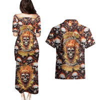 Flaming Skull Couples Matching Puletasi Dress and Hawaiian Shirt Judge Me When You're Perfect Otherwise Shut Up - Wonder Print Shop