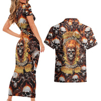 Flaming Skull Couples Matching Short Sleeve Bodycon Dress and Hawaiian Shirt Judge Me When You're Perfect Otherwise Shut Up - Wonder Print Shop