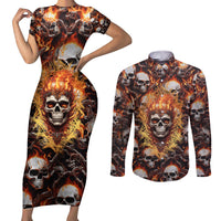 Flaming Skull Couples Matching Short Sleeve Bodycon Dress and Long Sleeve Button Shirts Judge Me When You're Perfect Otherwise Shut Up - Wonder Print Shop