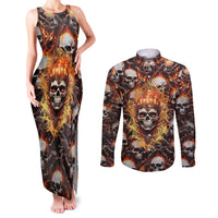 Flaming Skull Couples Matching Tank Maxi Dress and Long Sleeve Button Shirts Judge Me When You're Perfect Otherwise Shut Up - Wonder Print Shop