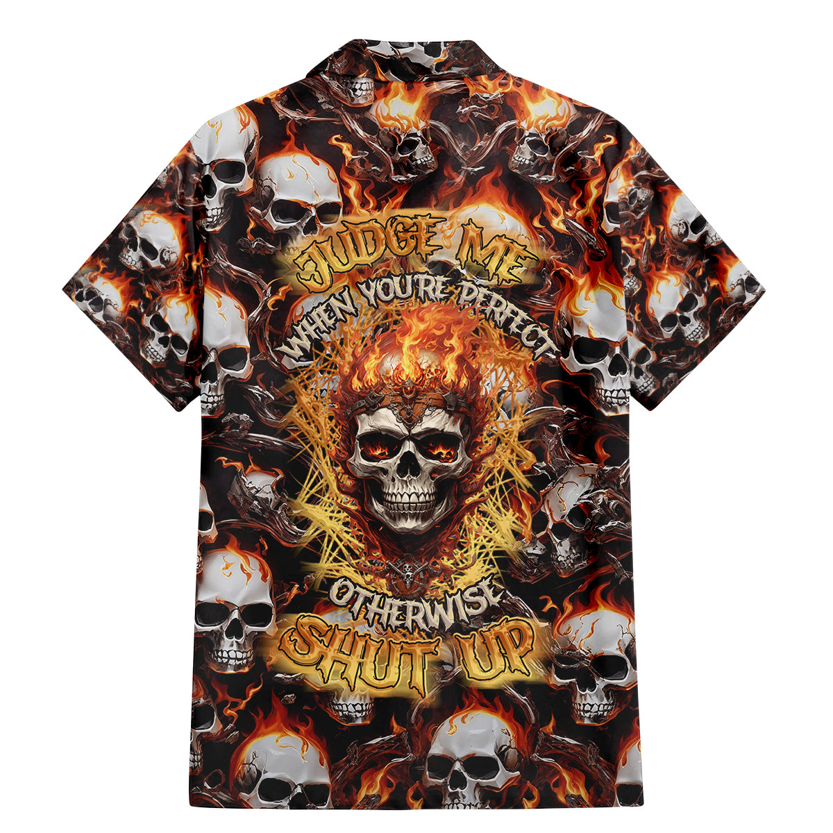 Flaming Skull Family Matching Mermaid Dress and Hawaiian Shirt Judge Me When You're Perfect Otherwise Shut Up - Wonder Print Shop