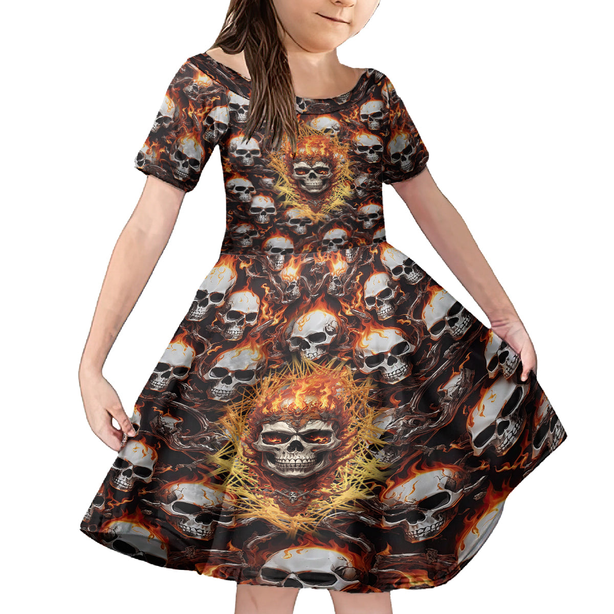 Flaming Skull Kid Short Sleeve Dress Judge Me When You're Perfect Otherwise Shut Up - Wonder Print Shop