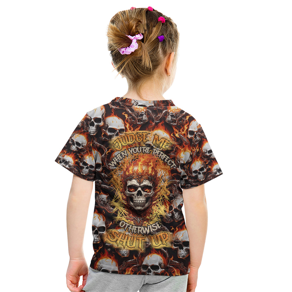 Flaming Skull Kid T Shirt Judge Me When You're Perfect Otherwise Shut Up - Wonder Print Shop