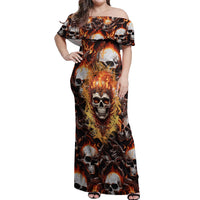 Flaming Skull Off Shoulder Maxi Dress Judge Me When You're Perfect Otherwise Shut Up - Wonder Print Shop