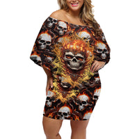 Flaming Skull Off Shoulder Short Dress Judge Me When You're Perfect Otherwise Shut Up - Wonder Print Shop