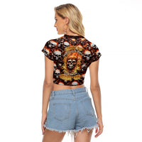 Flaming Skull Raglan Cropped T Shirt Judge Me When You're Perfect Otherwise Shut Up - Wonder Print Shop