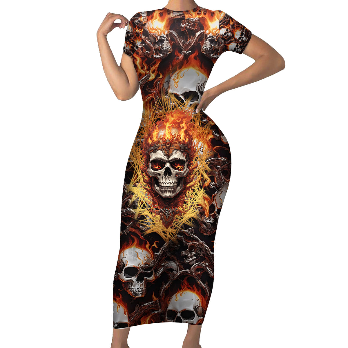 Flaming Skull Short Sleeve Bodycon Dress Judge Me When You're Perfect Otherwise Shut Up - Wonder Print Shop