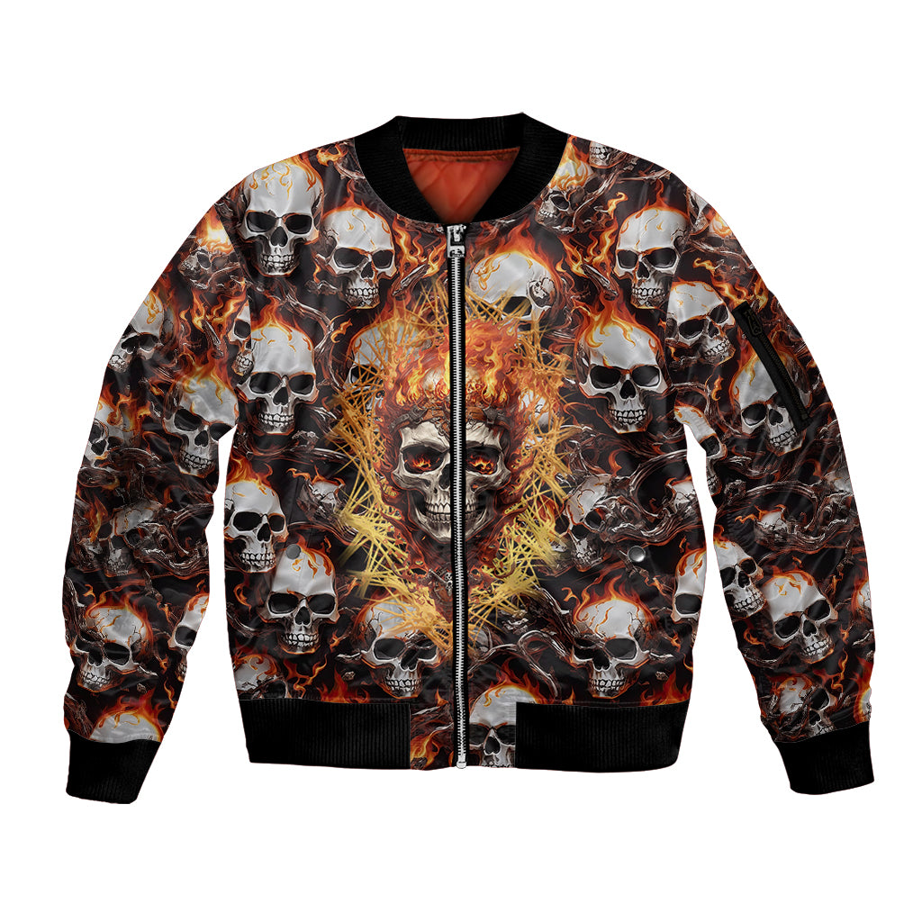 Flaming Skull Sleeve Zip Bomber Jacket Judge Me When You're Perfect Otherwise Shut Up - Wonder Print Shop