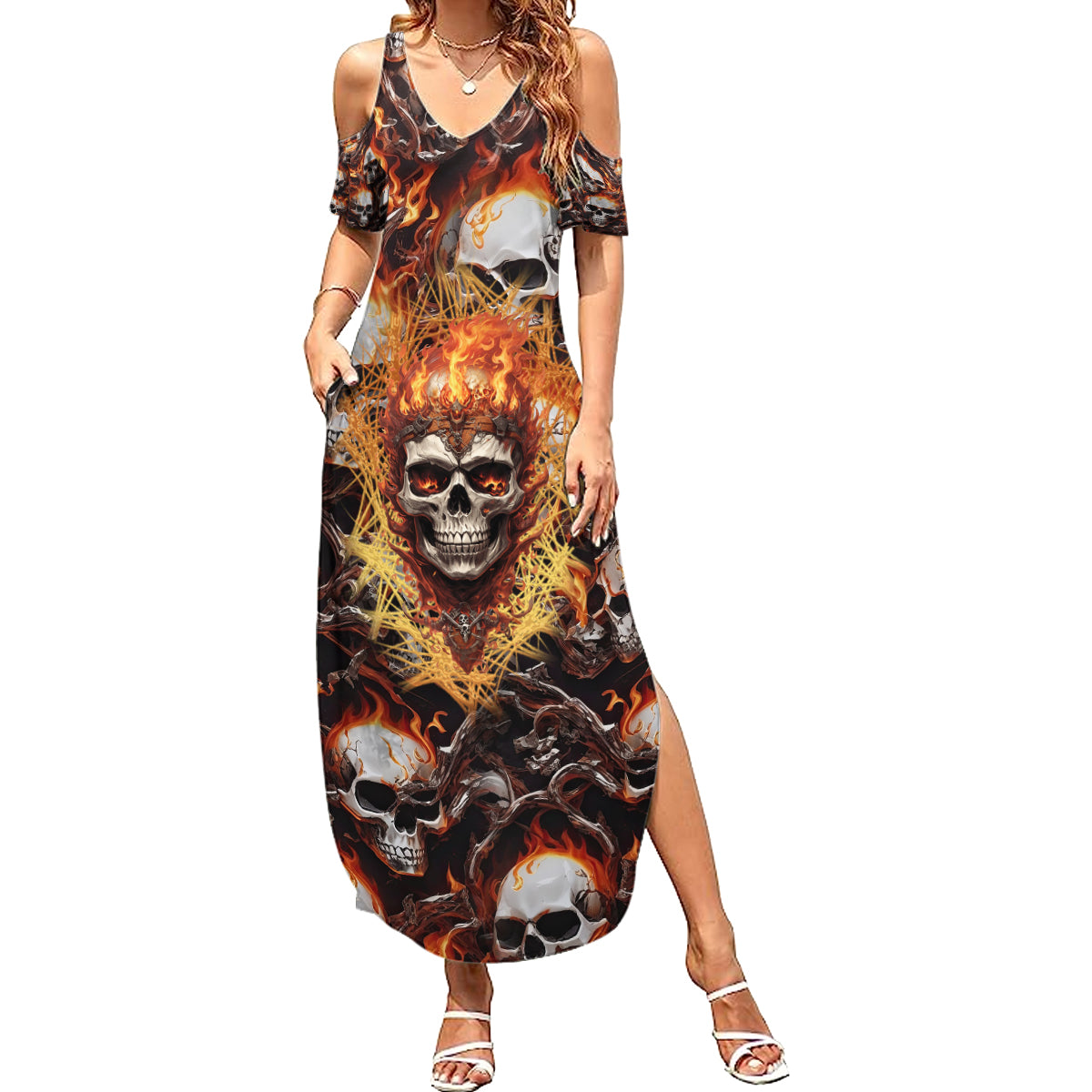 Flaming Skull Summer Maxi Dress Judge Me When You're Perfect Otherwise Shut Up - Wonder Print Shop