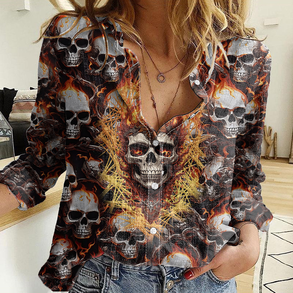 Flaming Skull Women Casual Shirt Judge Me When You're Perfect Otherwise Shut Up - Wonder Print Shop