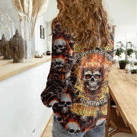 Flaming Skull Women Casual Shirt Judge Me When You're Perfect Otherwise Shut Up - Wonder Print Shop