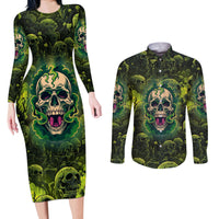 Zombie Skull Couples Matching Long Sleeve Bodycon Dress and Long Sleeve Button Shirts I'm Like Literally Dead - Wonder Print Shop