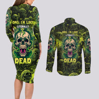 Zombie Skull Couples Matching Long Sleeve Bodycon Dress and Long Sleeve Button Shirts I'm Like Literally Dead - Wonder Print Shop