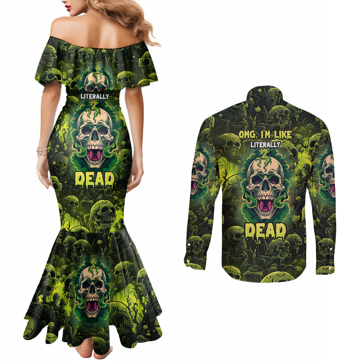 zombie-skull-couples-matching-mermaid-dress-and-long-sleeve-button-shirts-im-like-literally-dead