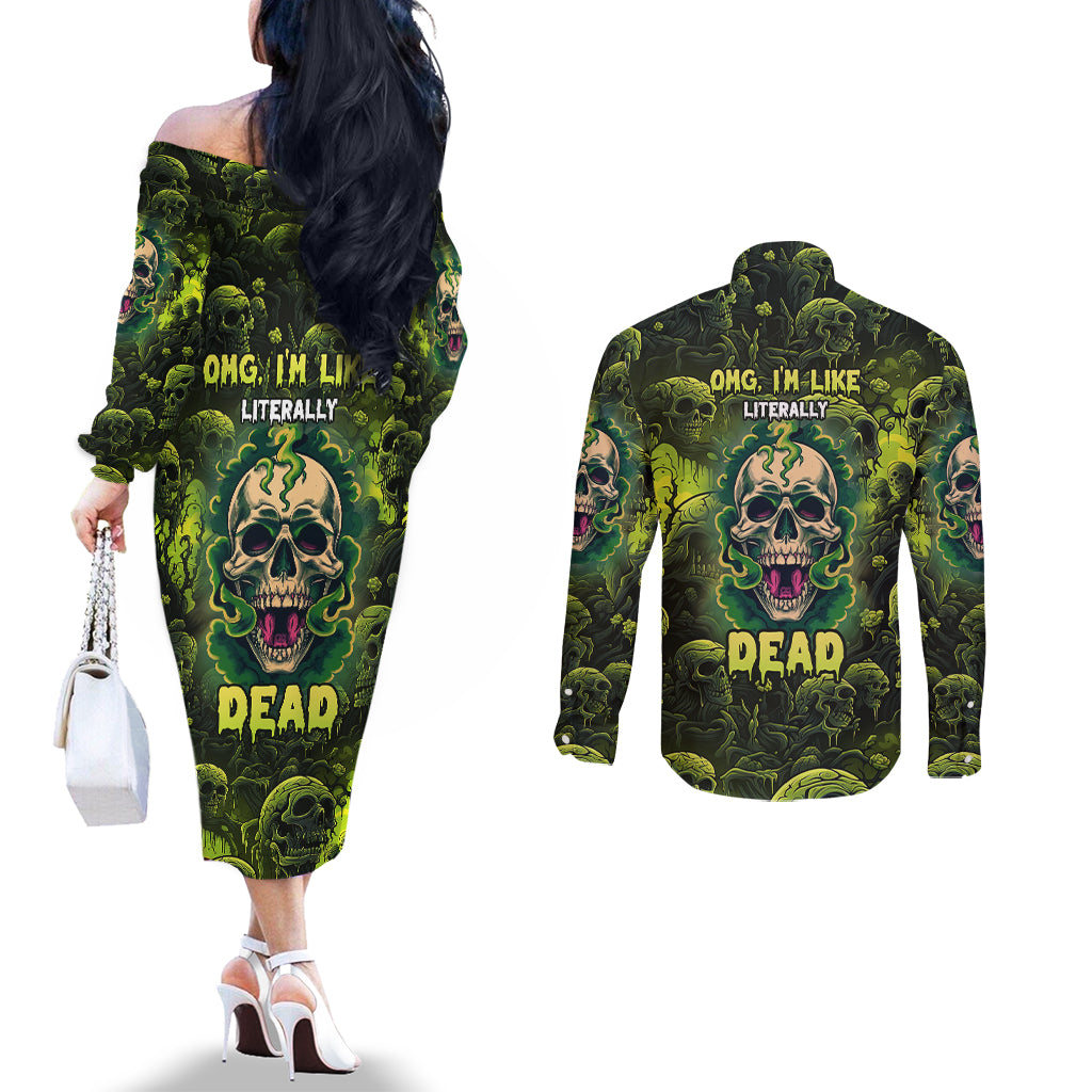 zombie-skull-couples-matching-off-the-shoulder-long-sleeve-dress-and-long-sleeve-button-shirts-im-like-literally-dead