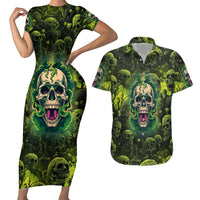 Zombie Skull Couples Matching Short Sleeve Bodycon Dress and Hawaiian Shirt I'm Like Literally Dead - Wonder Print Shop