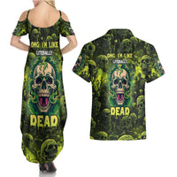 Zombie Skull Couples Matching Summer Maxi Dress and Hawaiian Shirt I'm Like Literally Dead - Wonder Print Shop