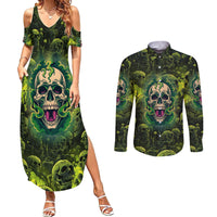 Zombie Skull Couples Matching Summer Maxi Dress and Long Sleeve Button Shirts I'm Like Literally Dead - Wonder Print Shop
