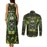 Zombie Skull Couples Matching Tank Maxi Dress and Long Sleeve Button Shirts I'm Like Literally Dead - Wonder Print Shop