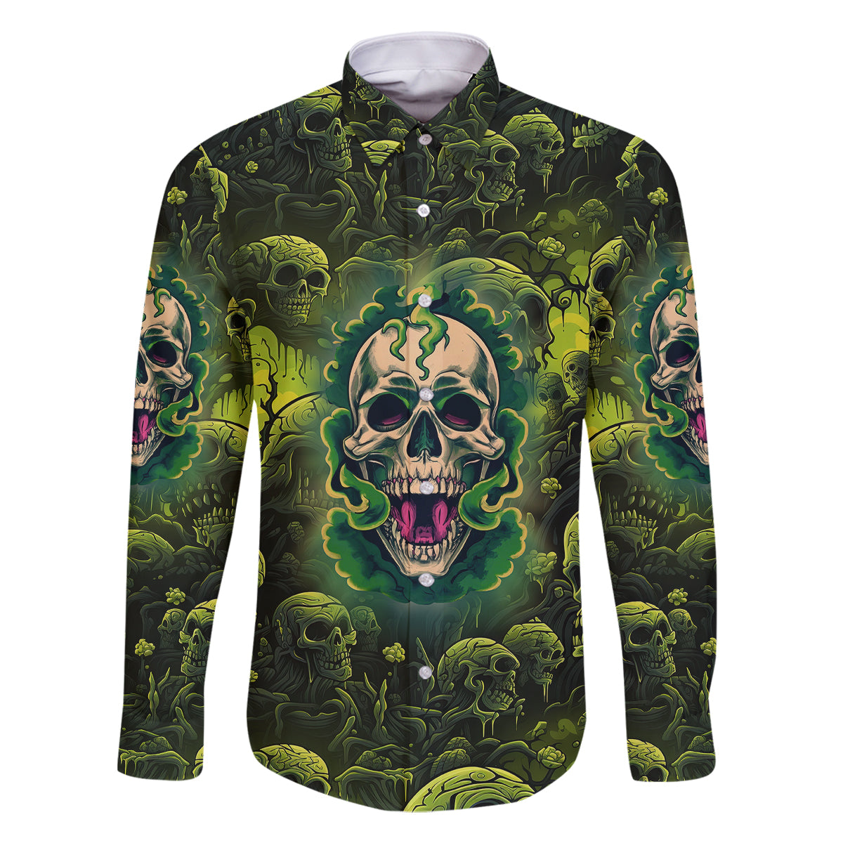 Zombie Skull Family Matching Long Sleeve Bodycon Dress and Hawaiian Shirt I'm Like Literally Dead - Wonder Print Shop