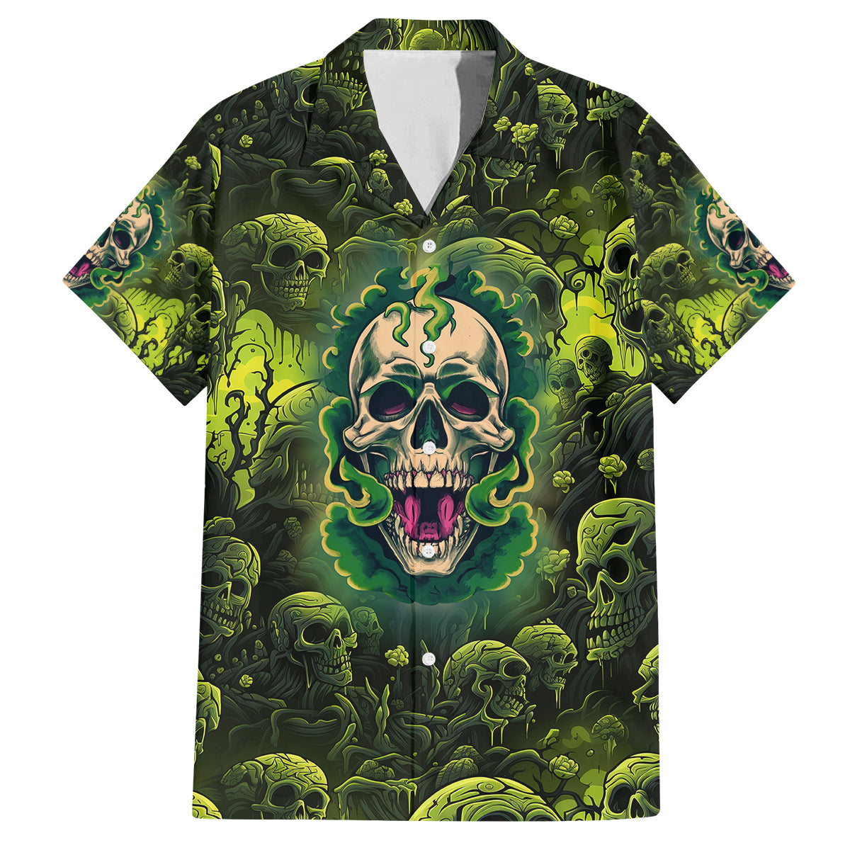 Zombie Skull Family Matching Off Shoulder Long Sleeve Dress and Hawaiian Shirt I'm Like Literally Dead - Wonder Print Shop