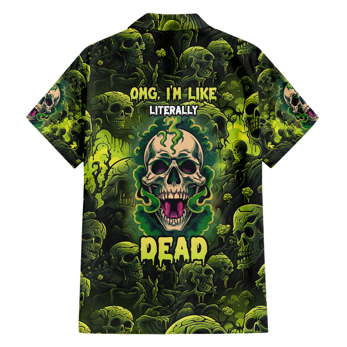 Zombie Skull Family Matching Short Sleeve Bodycon Dress and Hawaiian Shirt I'm Like Literally Dead - Wonder Print Shop