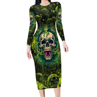 Zombie Skull Long Sleeve Bodycon Dress I'm Like Literally Dead - Wonder Print Shop